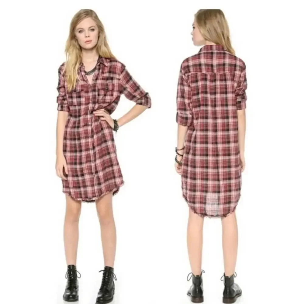 Free People Eight Days A Week Plaid Shirt Dress Size Medium